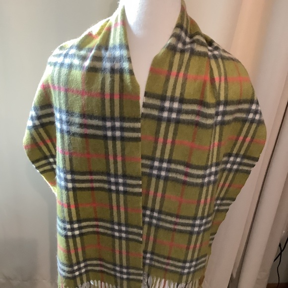 Vintage Burberry England Green Nova Check Cashmere Scarf